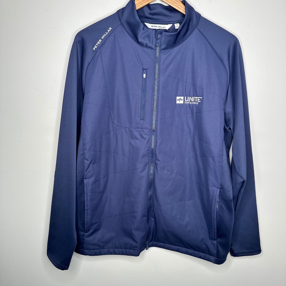 Peter Millar Endeavor Mens Navy Blue Full Zip Golf Jacket MS24EZ10 M Logo